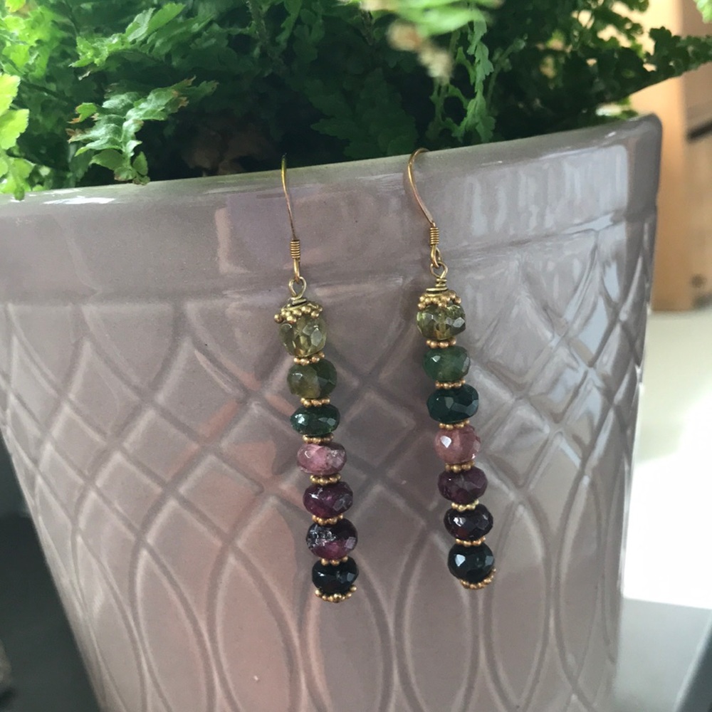 Semi-precious 7-stone drop earrings